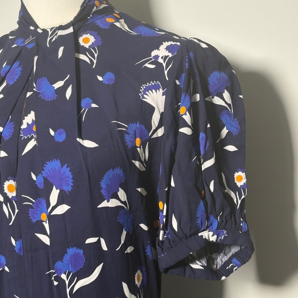 Self Portrait Womens Botanical-Print Jersey Crepe Navy Minidress US 8 - Picture 7 of 15